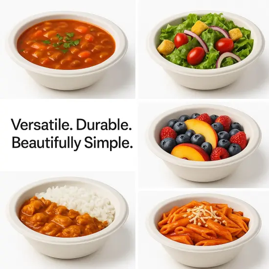 Greener Settings 125-Pack 12 oz Compostable Paper Bowls &ndash; Heavy-Duty Sugarcane Bagasse, Biodegradable, Microwavable, Freezer Safe, Leak-Resistant, Cut-Resistant Eco-Friendly Bowls for Soup, Cereal, and Snacks {4}