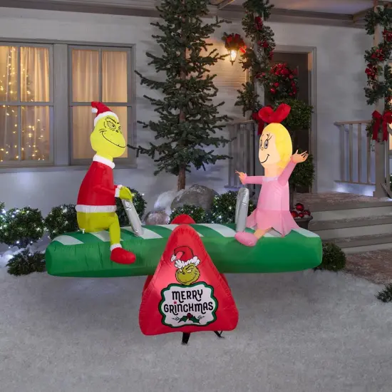 5.5' Gemmy Airblown Inflatable Animated Christmas Grinch and Cindy Lou Teeter Totter Yard Decoration 885567 {2}