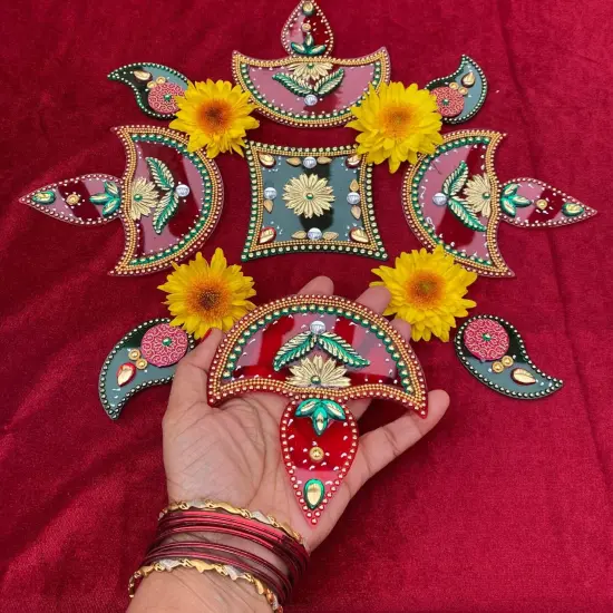 Acrylic Rangoli Set Indian Traditional Handmade Reusable Rangoli Diwali Navratri Home Temple Decor Floor Table Decoration - Deepawali Wedding Housewarming Gift Pack of 1 (12 Inches) {2}
