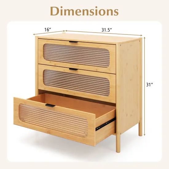 Natural Wicker 3-Drawer Cabinet with Tempered Glass Fronts and Soft-Close Drawers {2}