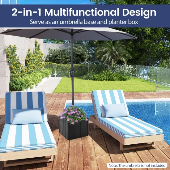 Black Umbrella Base with Planter Box, Metal Pole, Rolling Wheels and Adjustable Fit {5}