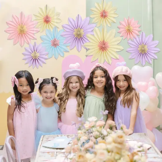 9 PCS Pastel Paper Flower Decorations,Yellow,Pink and Purple Pastel Party Decorations,Sunflower Folding Paper Fans,Classroom Decoration Paper Floral {2}