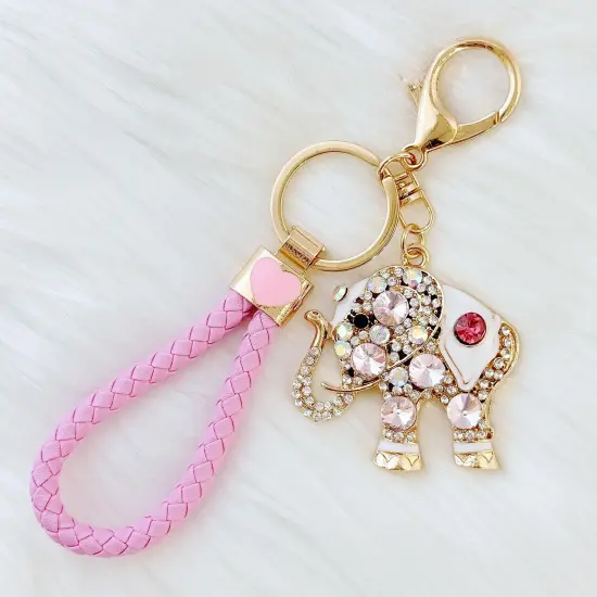 Wrapables Crystal Bling Keychain, Keyring Purse Handbag Pendant Charm, Pink Elephant {3}