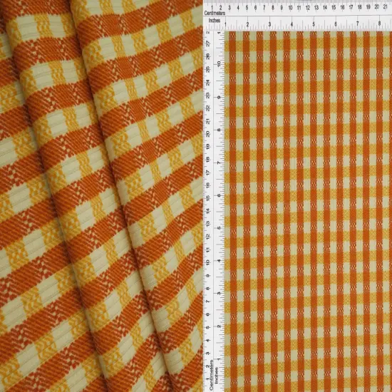 Gingham Check Yummy Rib Knit Fabric 1 Yard 4x2 Soft Stretch 58/60" Wide RUST/MUSTARD {1}