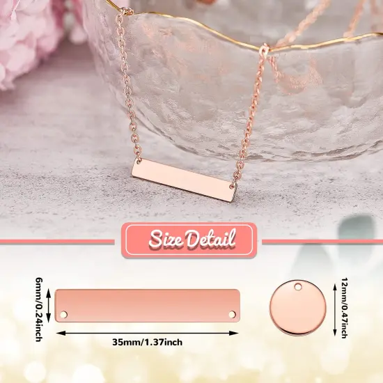 30 Pcs Metal Stamping Blank Tag Pendants for Jewelry Engraving includes 15 Rectangle Stamping Blank Bar Charms Brass Tag, 15 Round Blank Name Pendant for DIY Craft {5}