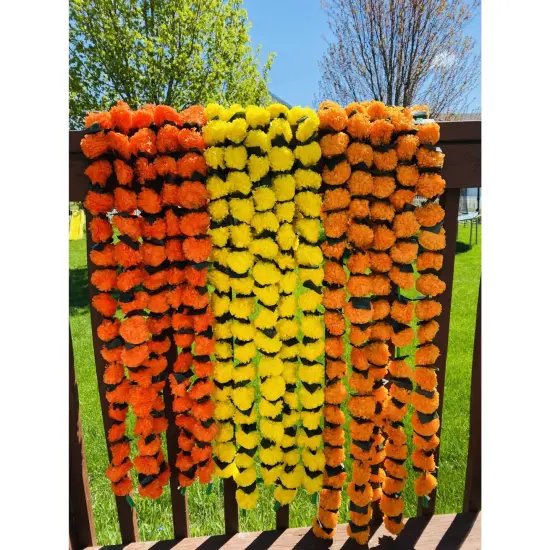 5 Strings Artificial Marigold Mango Leaf Garland for Home Party Door Hanging Diwali Navratri Decorations Day of the Dead Dia De Los Muertos Ofrenda Halloween Mexican Fiesta Party Decor {2}