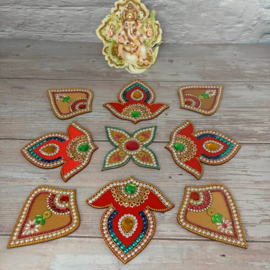 Acrylic Rangoli Set Indian Traditional Handmade Reusable Rangoli Diwali Navratri Christmas Home Decor Floor Table Decoration - Deepawali Wedding Housewarming Gift Pack of 1 (20 Inches) {2}
