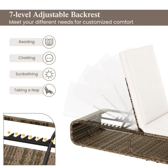Adjustable PE Rattan Chaise Lounge Chair for Poolside and Backyard {6}