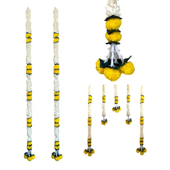 2 Strings Artificial Marigold Flowers Garland Bandhanwar String for Home, Party Door Hanging Diwali Decorations for Day of the Dead Ofrenda Halloween Marygold Traditional Indian Theme Yellow {1}