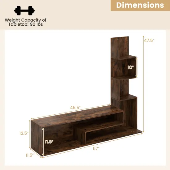 Rustic Brown TV Stand for 50 Inch TVs Media Console with L-Shaped Shelves and Open Storage {3}