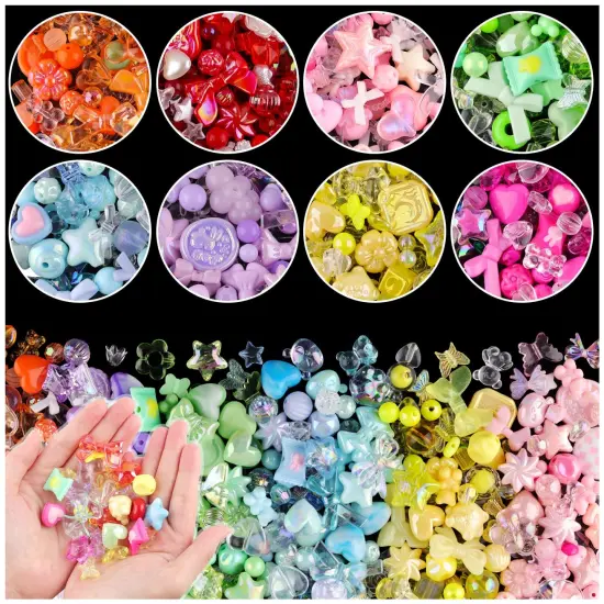 TINKRSTUFF Assorted 400PCS Mix Acrylic Beads for Bracelet Making, Flower Bow Butterfly Candy Heart Gummy Bear Kawaii Aesthetic Beads,Cute Beads for Jewelry Making DIY Necklace Keychain Phone Charms {1}
