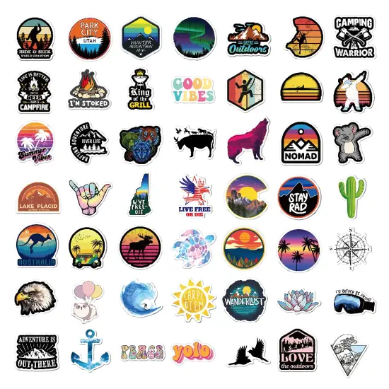 200PCS Camping Stickers - Water Bottles, Outdoor Adventure, Vinyl Waterproof Stickers Packs for Laptop, Travel & Hiking, Bike, Bumper, Suitcase, Luggage, Car, Wilderness, Nature {6}