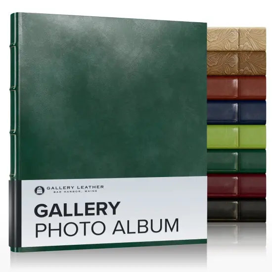 Gallery Leather Photo Album 4x6-3 Ring Binder Photo Album, 60 Pages for 120 Photos, Fillable, Can Fit 8x10 and 5x7 Photos, Handcrafted - 11.75 x 10.5 " Acadia Green {1}