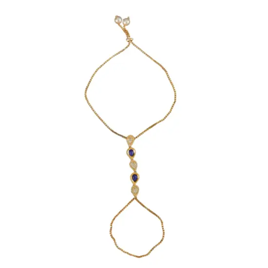 Palm Chain Bracelet for Women Kundan Indian Bridal Gold Plated Haath Panja Bracelets Finger Ring Bracelets Adjustable Luxury Classic Trendy Jewelry Bridesmaid Gift Blue {1}