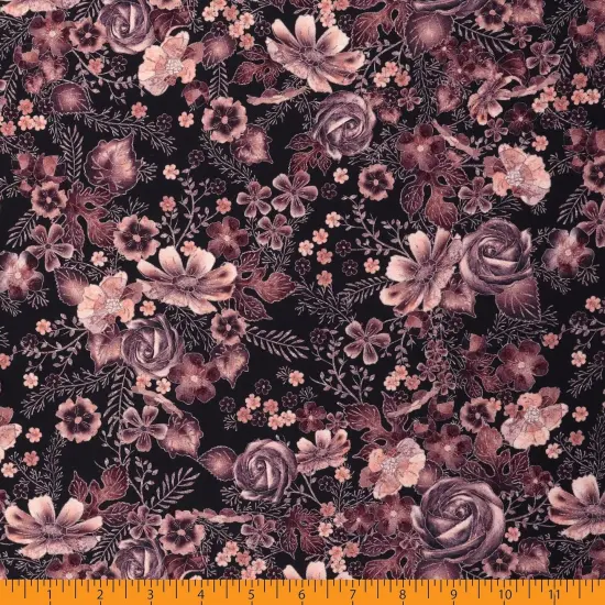 Mook Fabrics Floral Cotton Fabric Black/Rose Gold [45 in. Wide] - By The Yard {3}