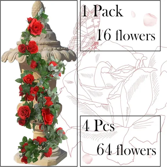 4 Pack Artificial Rose Vine Garland {3}