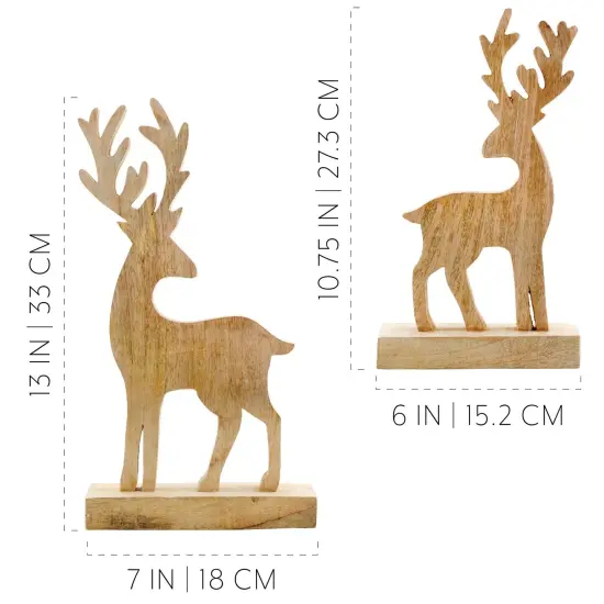 Reindeer Christmas Statues 2pc Mango Wood Holiday Decor {6}