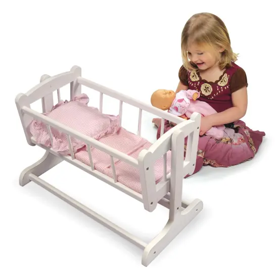 Badger Basket Heirloom Style Doll Cradle with Bedding - White/Pink {6}