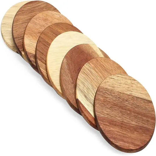 8 Pack Round Acacia Wood Coasters {3}
