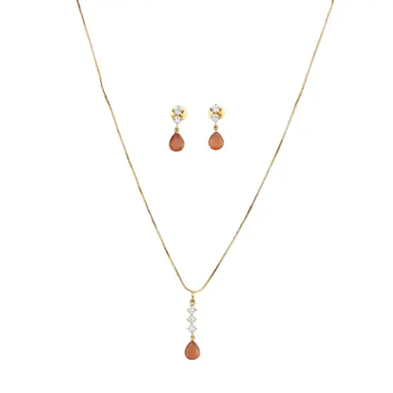 Cz Classic Pendant Set with Gold Plating Jewelry Traditional Jewelry Matte Gold Necklace South Indian Jewelry Adjustable Slider Pendant Necklace for Women Bridal Wedding Jewelry Light Blue {7}