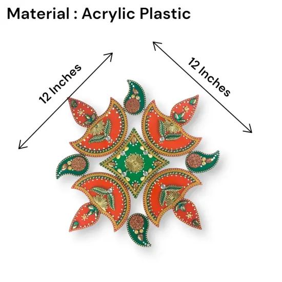 Acrylic Rangoli Set Indian Traditional Handmade Reusable Rangoli Diwali Navratri Home Temple Decor Floor Table Decoration - Deepawali Wedding Housewarming Gift Pack of 1 (12 Inches) {4}