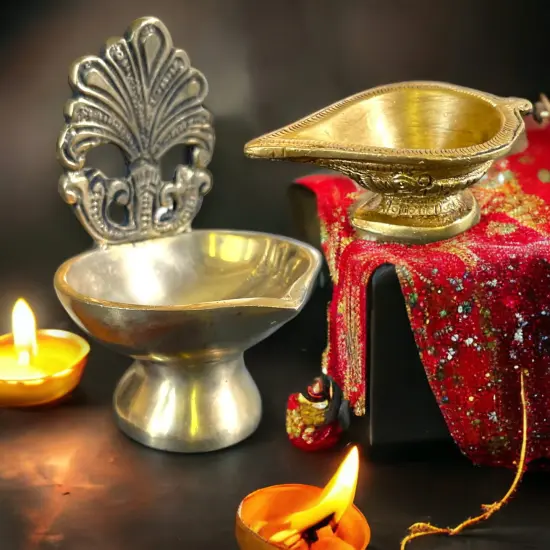 Brass Diya Indian Diya Oil Lamps for Home Decoration, Mandir, Temple, Traditional Hindu Puja, Religious Decor, Diwali Deepawali, Housewarming Return Gift Items {2}