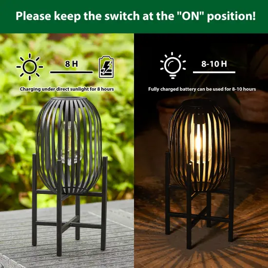 Set of 2/4 Black Metal Stripes Solar Powered Edison Bulb Outdoor Lantern with Stand {4}