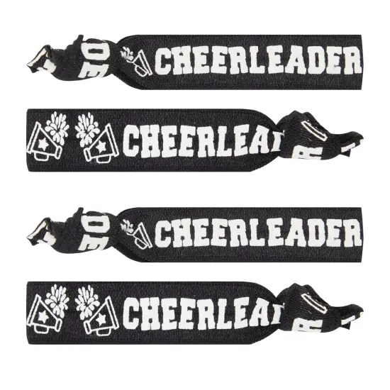 50 Pack Black Cheer Bracelets for Girls, Ponytail Holder for Cheerleader Gifts, Pom Pom Design (4 In) {1}