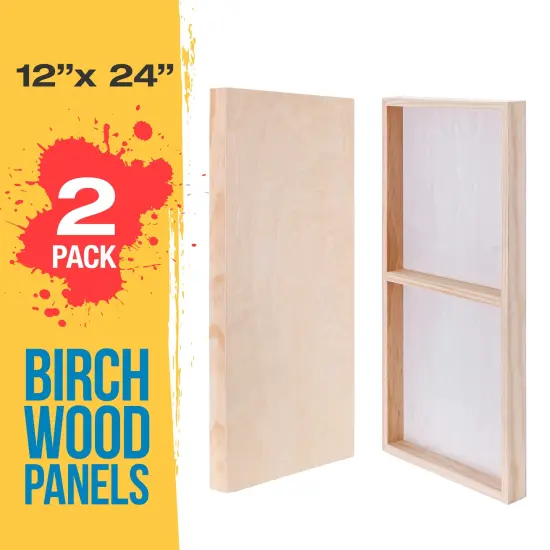Unfinished Cradled Wood Panels for Painting, 2 Pack of 12x24 inch - Gallery Birch Wooden Canvas Boards 1-1/2" Deep - Mixed-Media Craft, Acrylic, Oil, Encaustic, Paint Pouring {2}