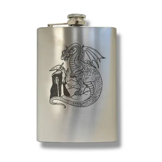 8oz Wizard and Dragon Stainless Steel flask {1}