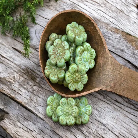 *12* 14mm Opaque Turquoise Picasso Wildflower Beads {4}