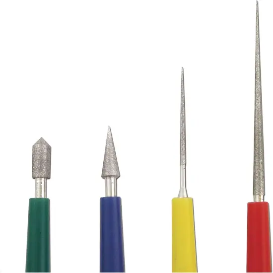 The Beadsmith 4-Piece Diamond Tipped Bead Reamer Set, Color Coded Plastic Handles, Remove Burrs, Enlarge Holes, Smooth Edges {4}