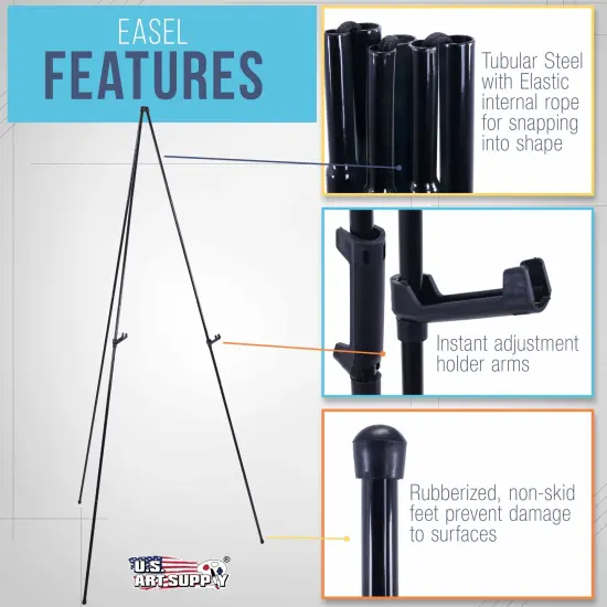 63" High Metal Folding Display Easel - Adjustable Height, Instantly Collapses, Holds 5 lbs - Portable Art Easel Stand - For Sign, Poster, Canvas, Painting, Picture Display {3}