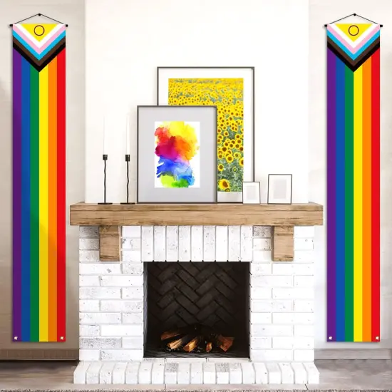 Intersex Progress Pride Porch Banner June Pride Month LGBTQ+ Rainbow Party Front Door Wall Indoor Outdoor Hanging Decoration {3}