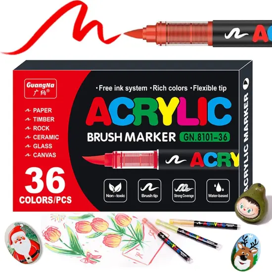 36 Color Acrylic Paint Pens, Soft Brush Tip Acrylic Paint Markers,Quick-Drying Waterproof Acrylic Markers for Canvas, Rock Painting, Wood, Stone, Glass, Ceramic, Fabric Painting, DIY Crafts {1}
