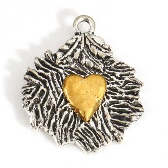 *10* 26x22mm 2 Tone Silver/Gold Heart Leaf Charms {3}
