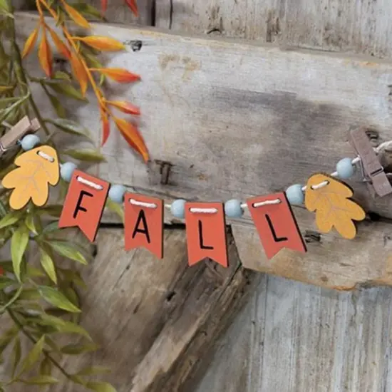 Fall Leaf Wooden Garland Banner with Clips Multi-Color Pennant Sign for Thanksgiving and Autumn {2}