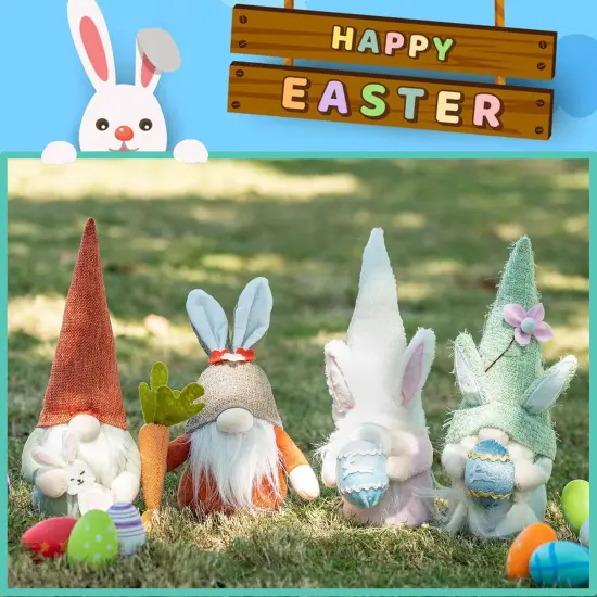 Easter Gnomes Decorations, 4Pcs Plush Easter Bunny Egg Carrot Handmade Swedish Tomte Elf Stuffed Doll Rabbit {4}