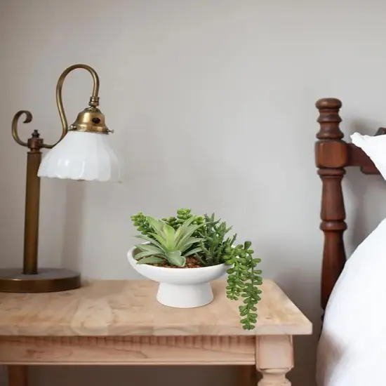 7.5&rdquo; Small Succulents Plants Artificial in Ceramic Pots Potted Faux Succulent Arrangement with High Bowl Planter Fake Desk Succulents Plants for Home Bathroom Shelf Table Indoor Decor {5}