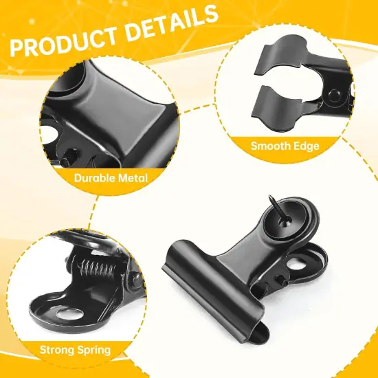 36 Pieces Black Push Pins Clips Metal Push Pins with Clips Black Pushpin Clips Bulldog Clips with Pins Thumb Tacks for Bulletin Board Cork Board Cubicle Wall for Classroom School Office {4}
