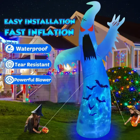 12FT Giant Halloween Inflatables Ghost ,with 3-Color Rotating Flame LEDs {4}