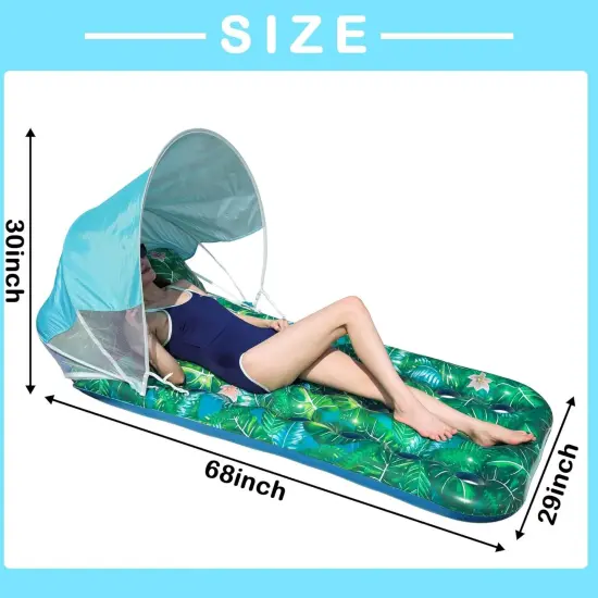 Pool Floats with Canopy Adults - 2 Pack Large Pool Lounger Float with Headrest, Shade, Inflatable Pool Float Raft for Sunbathing Water Lounge Floaties Pool Parties {5}