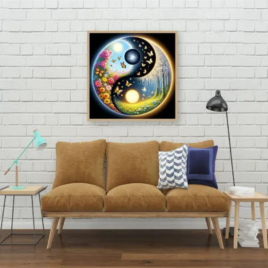 5D Diamond Art Kits for Adults, Sun and Moon Diamond Painting Kits for Beginners, DIY Butterfly Adult's Diamond Painting with Round Gem Art Kits for Gift Home Wall Decor 14x14 Inch {5}