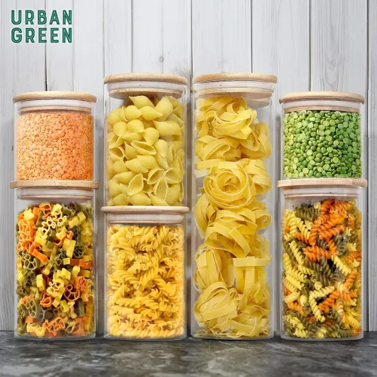 Urban Green Glass Jars with Bamboo Lids, Glass Airtight Canisters sets, Food Storage Container, Pantry Organization and Storage Jars, Kitchen Canisters Sets, Flour Containers of 6 {5}