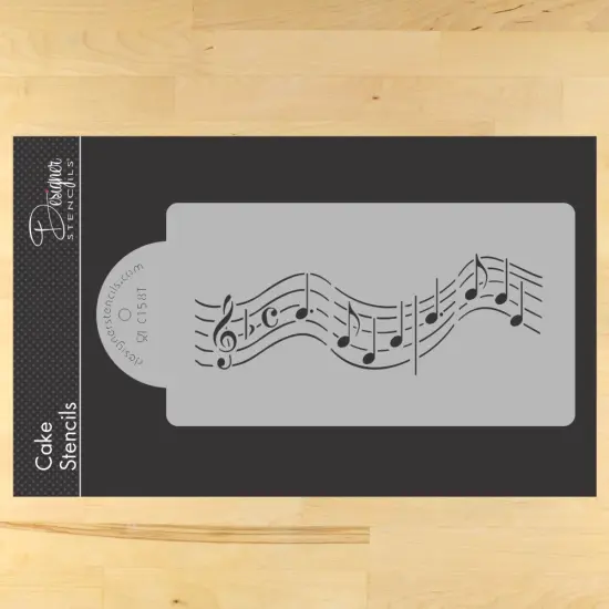 Musical Notes Cake Stencil: Short Version | C158T by Designer Stencils | Cake Decorating Tools | Baking Stencils for Royal Icing, Airbrush, Dusting Powder | Reusable Plastic Food Grade Stencil for Cakes | Easy to Use & Clean Cake Stencil {1}