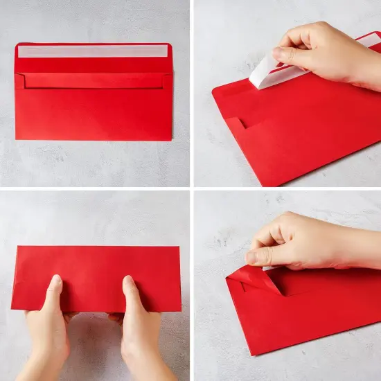 50 Pack #10 Business Envelopes Self Seal 4x9 Standard Envelopes for Business, Invoices, Letter Mailing, 4 1/8 x 9 1/2 Inches (Red, 4.13 x 9.49) {2}