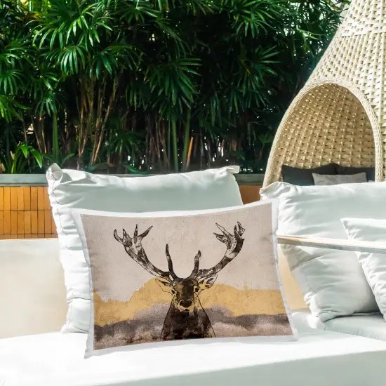 Rustic Elk Abstraction Design by Irena Orlov Outdoor Printed Pillow {2}