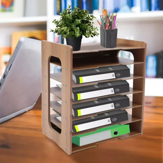 Wood Desktop Organizer Paper File Holder For Home & Office Document Storage Rack {2}