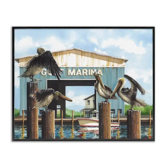 Stupell Industries Boat Marina Pelicans Framed Giclee Wall Art Design by John Rossini {1}