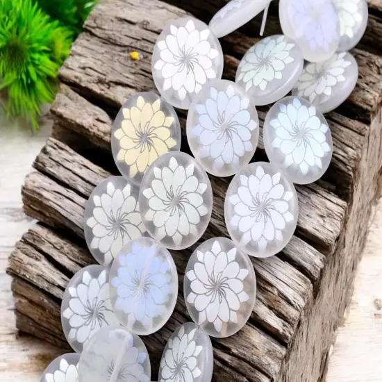 *8* 17mm Matte Crystal AB Laser Etched Dahlia Coin Beads {1}